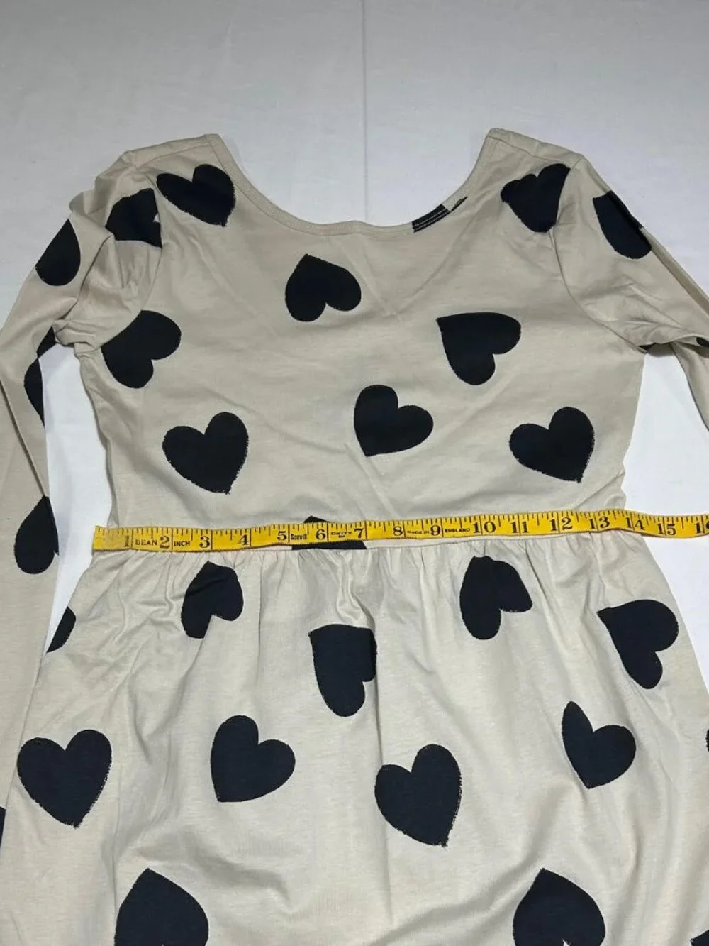 Carter's Girls Size 14 Tan with Black Hearts Lightweight Skater Dress NWT
